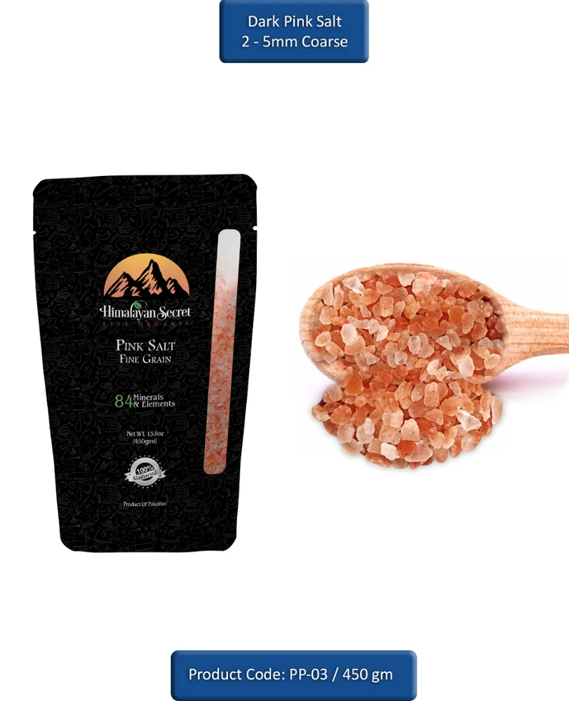 
Himalayan Dark Pink Salt Printed Pouch (2~5mm coarse) 450gm 