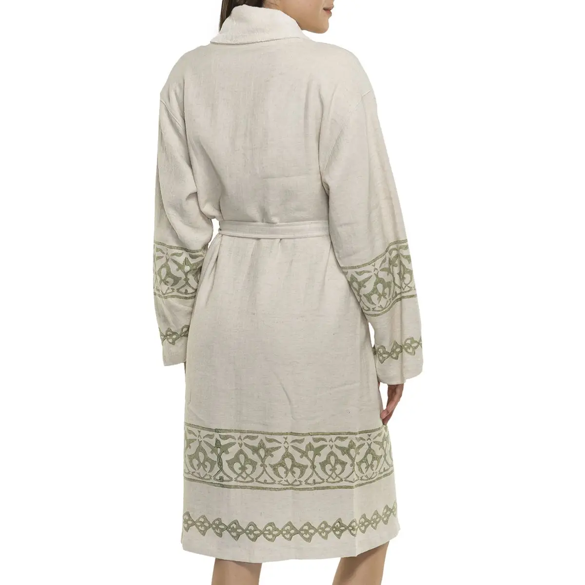 Bathrobe with Terry Lining Hand Printed Cotton High Quality with Towel Lining 70% Organic Cotton 30% Linen