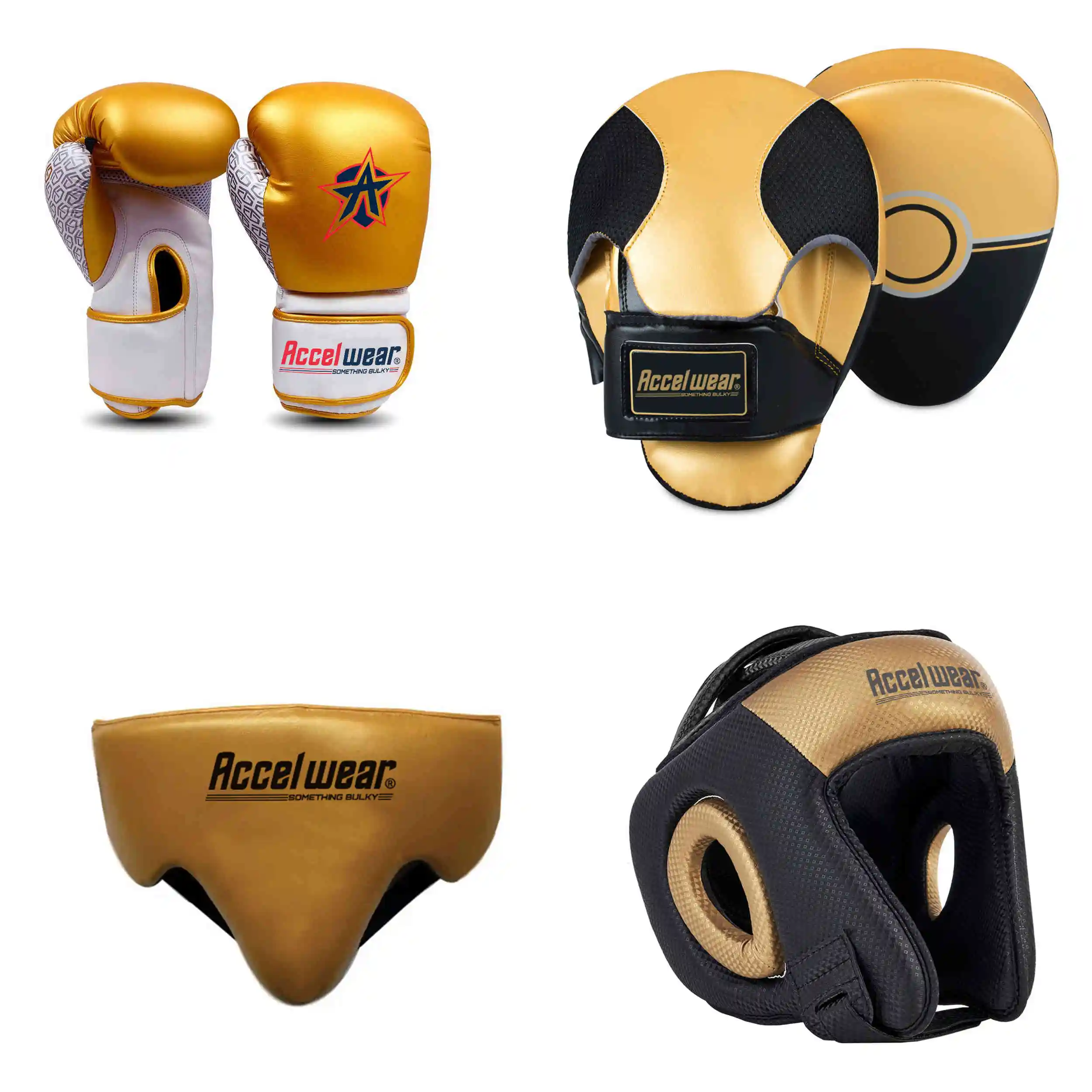 New Arrival Top Quality 4 Pc Set Boxing Gears Focus Pad Head Guard Groin Guard Professional Boxing Gloves