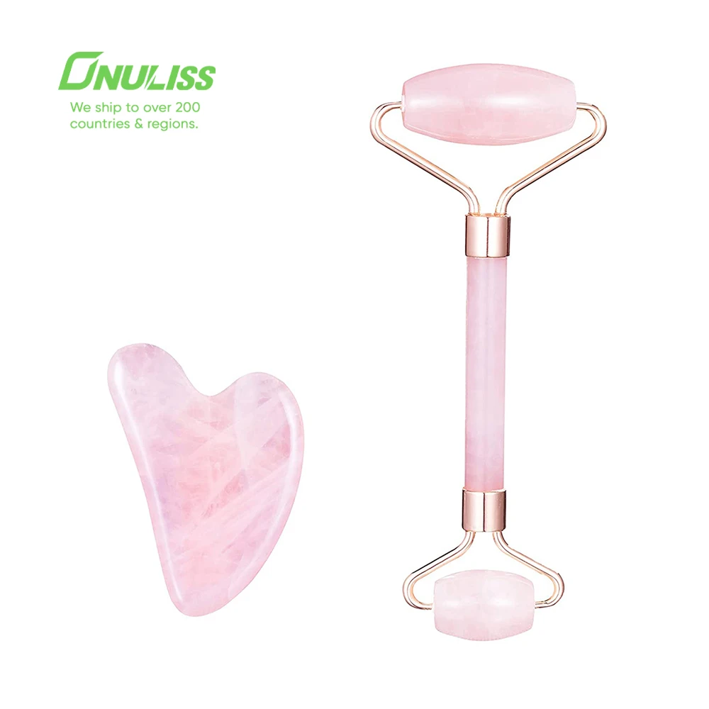 Custom Logo Face Roller Skin Massager For Face Facial Electric Rose Quartz Jade Roller and Gua Sha Tools Set Jade Roller