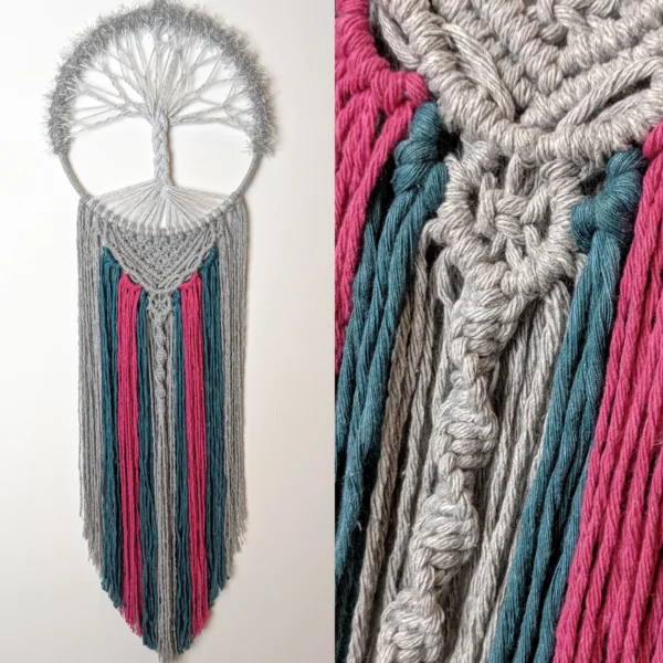 Trendy Boho Home Decor Art Macrame Wall Hanging Handmade Woven Tapestry with Metal for Christmas Holiday Decor