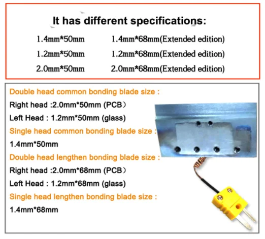 WEICAI 68*1.4mm ACF Tab Cof Bonding Head cutter head Pulse Heating Blade for screen repair Pulse Heating Acf Bonding Press head