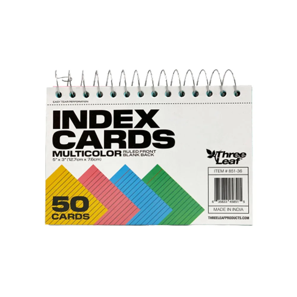 Three Leaf 3 X 5 50 CT 3 X 5 SPIRAL BOUND RULED COLOR  INDEX CARD In Premium Quality