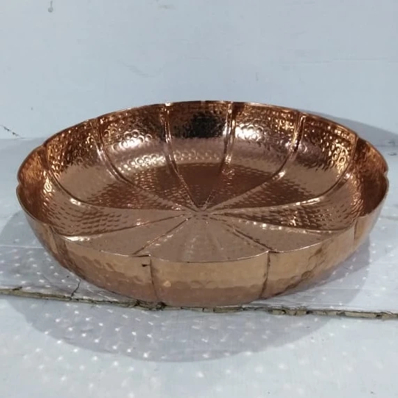 Hammered platter gold electroplating of copper dish and platter for serving food items with and unique plating food gradeplating