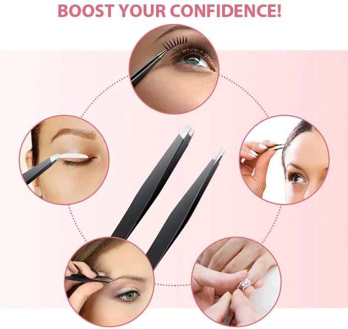 2pcs Eyebrow Tweezers Professional Stainless Steel slanted and pointed tip Wholesale eyebrow eyelash tweezers set