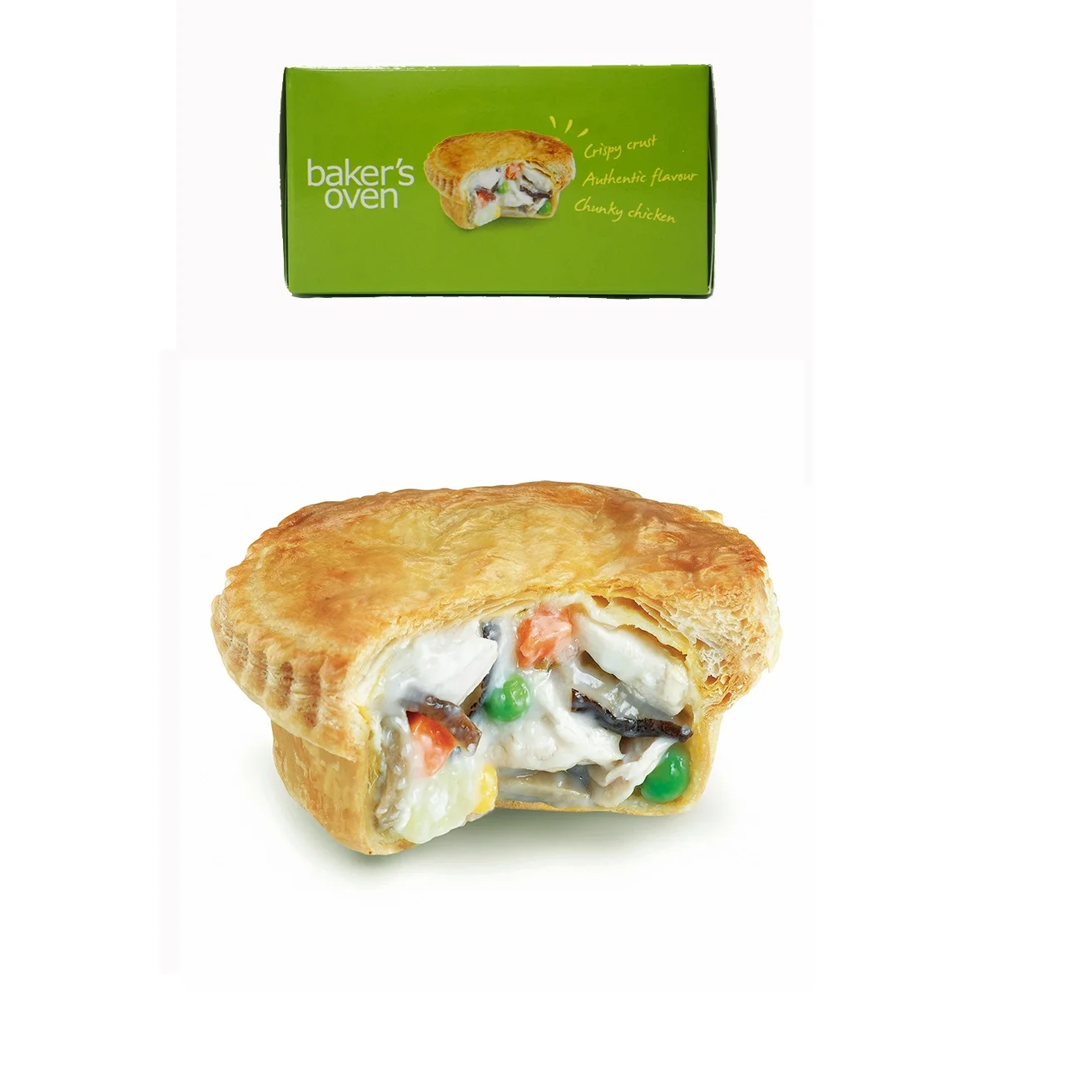 
Normal Baked Goods 150g Frozen Creamy Salty Mix Vegetable Spinach Round Chicken Pie With Colored Boxes Packaging 