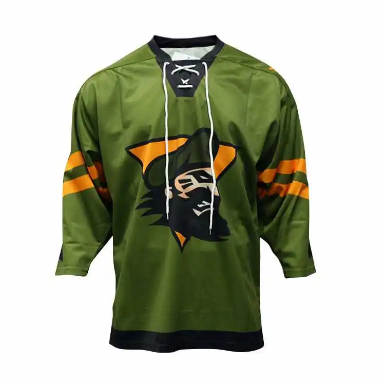Pakistan Manufacturer Sublimation Design Long Sleeve ice Hockey Shirts Green Color With Your Own Team Name