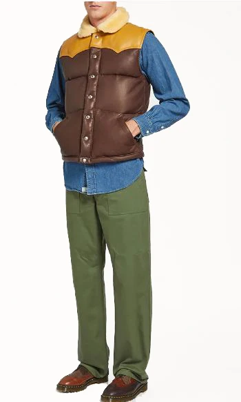 Men Down Leather Jacket Vest Shearling Collar Puffer Quilted Casual Fashion Sleeveless Padded Winter Jacket Vest OEM Wholesale