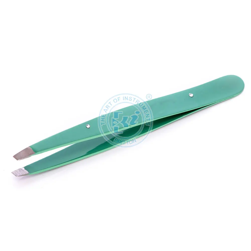 Wholesale Professional Stainless Steel Eyebrow Tweezers with Customized Logo Slanted Tip Pointed Tweezers for Beauty Use