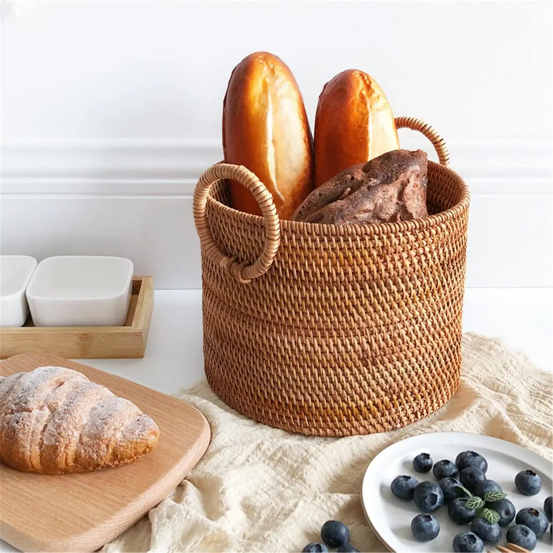 Плетеная корзина для хранения из ротанга настольный ротанговый контейнер фруктов хлеба орехов конфет ручной работы