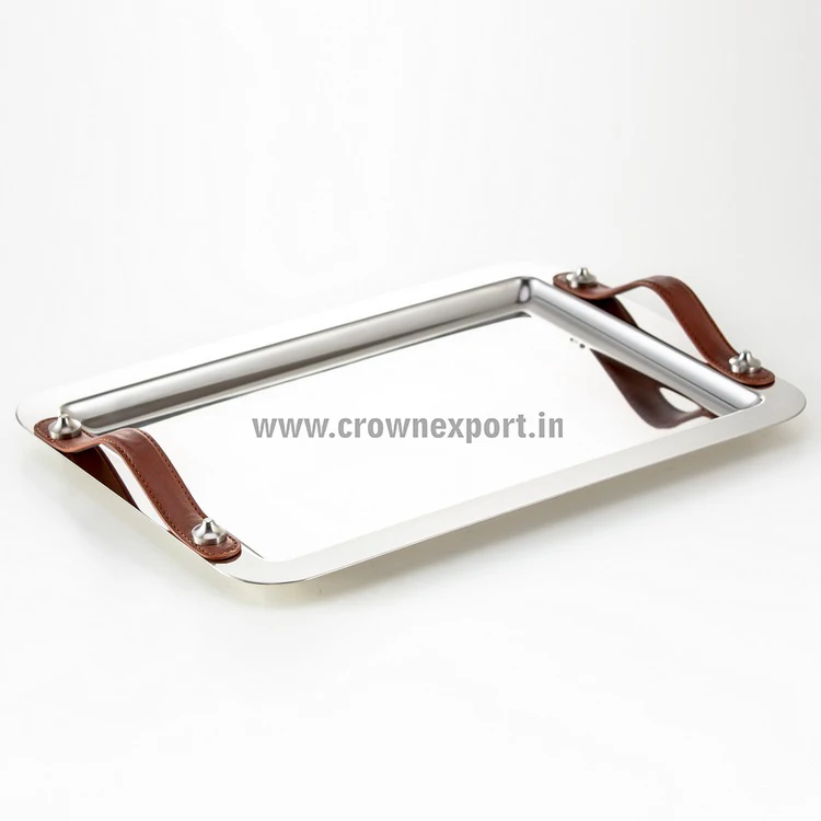 Best Price Custom-Size Copper Hammered Serving Tray with Iron Rectangular Platter TPR Powder Coated Brass Handles Coffee Serving