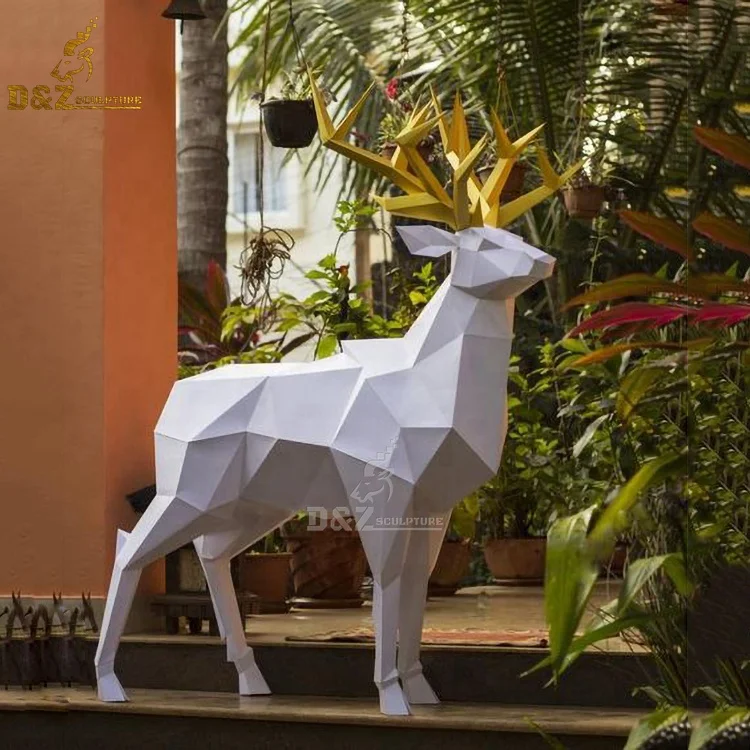 Outdoor large indoor life size white deer painting metal sculpture statue for display D&Z
