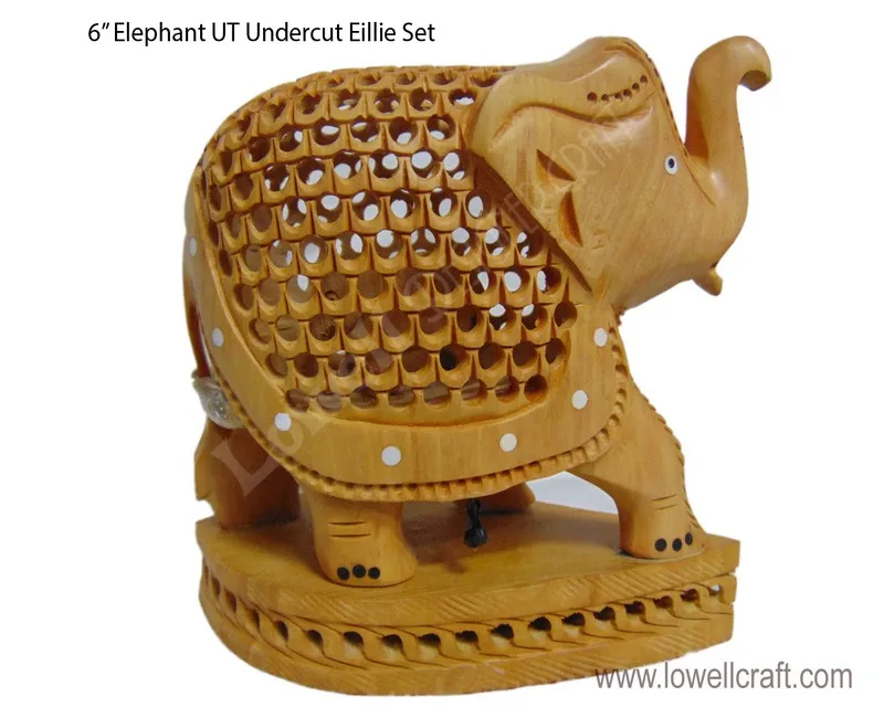 Wooden Carved Hand Vintage Figurine Trunk  Wood Statue Elephant