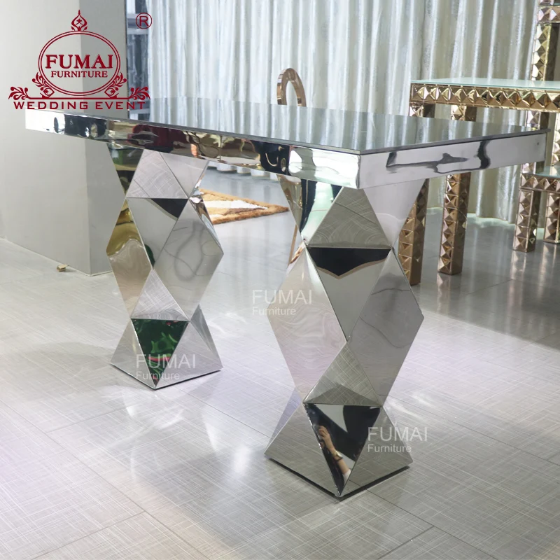 Two Legs Long Stainless Steel Mirror Bar Display Cocktail Table