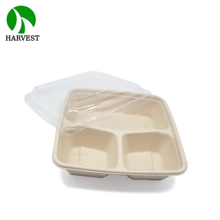 Biodegradable Disposable Microwave Safe 3 Compartment Paper Lunch Box