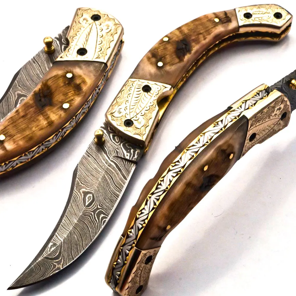 
Handmade Damascus Folding Pocket knife Hunting knife Camping Knives 