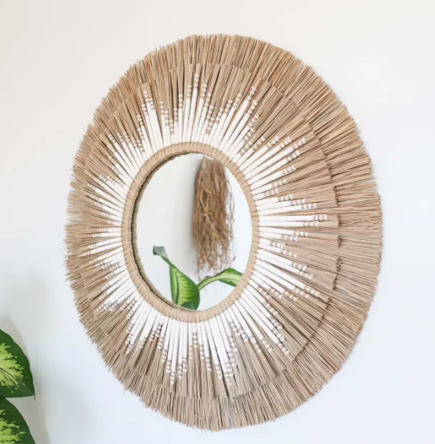 Hot selling seagrass boho mirror wall decor, Home decoration
