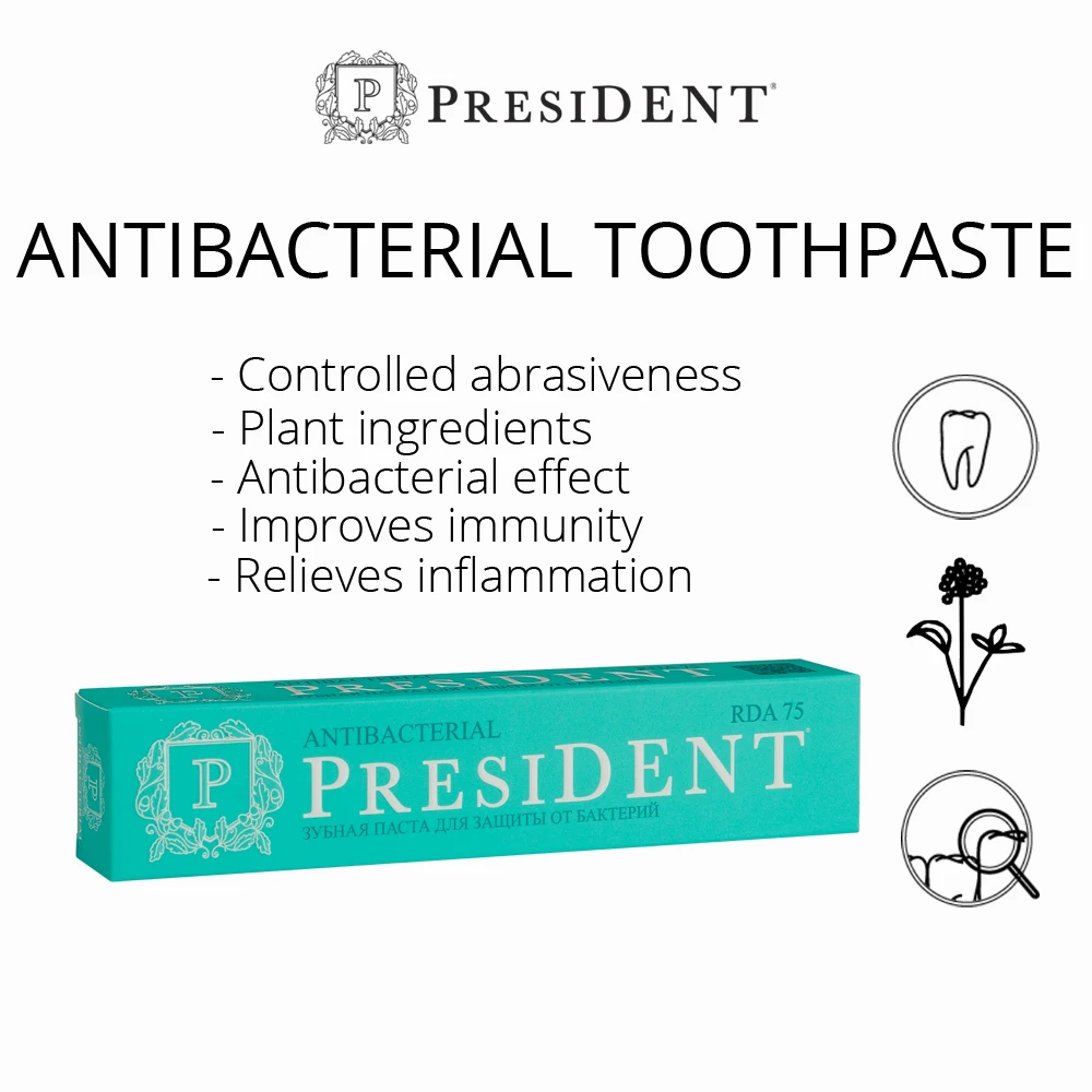 Toothpaste PRESIDENT Antibacterial (75 RDA) 75 ml cosmetics distributor required