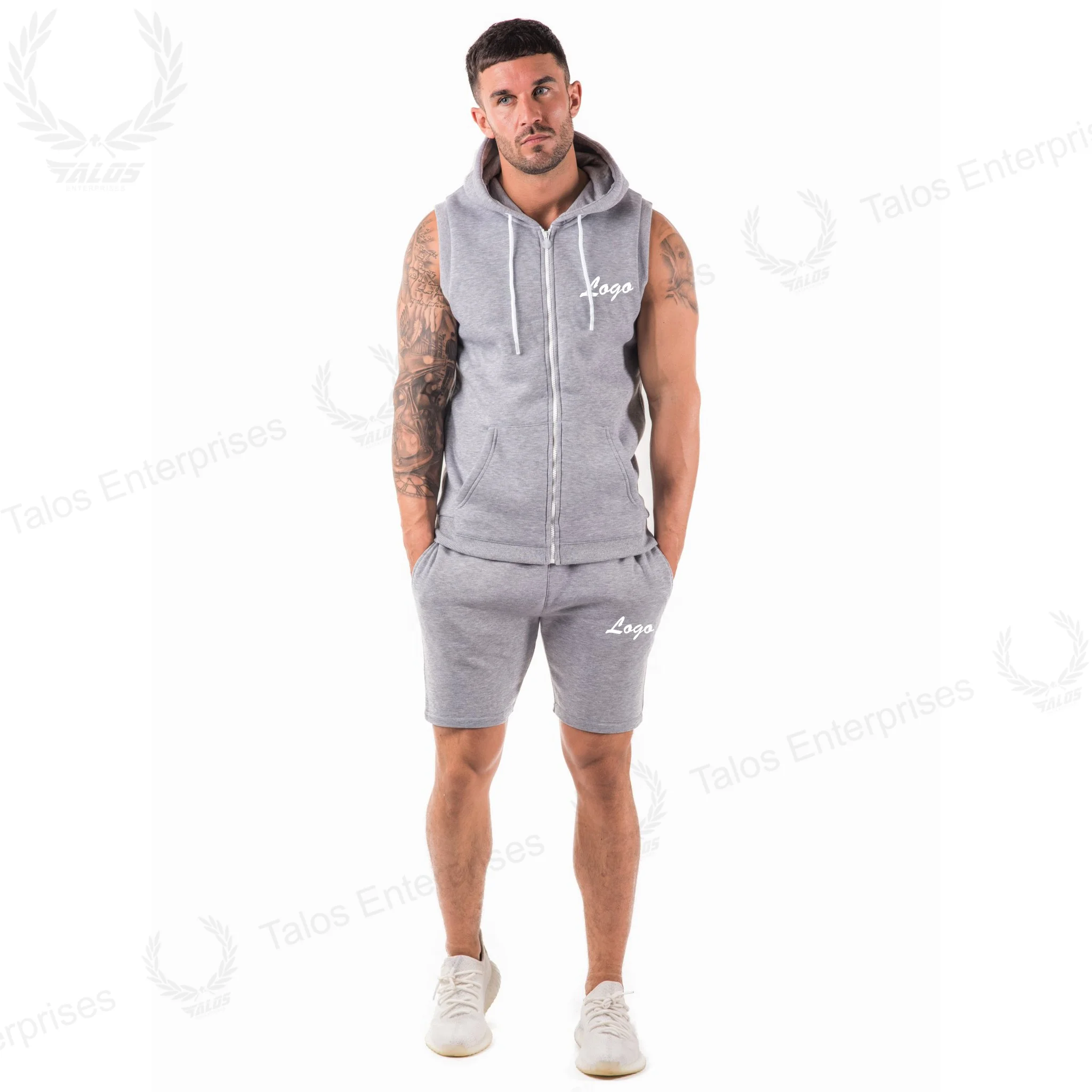 men sleeveless hoodies tracksuit cheap custom short tracksuit men sweatsuit gym track suit twin sets for sale