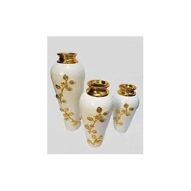 most popular design white and gold metal flower vase with golden flower design flower pot for showpiece