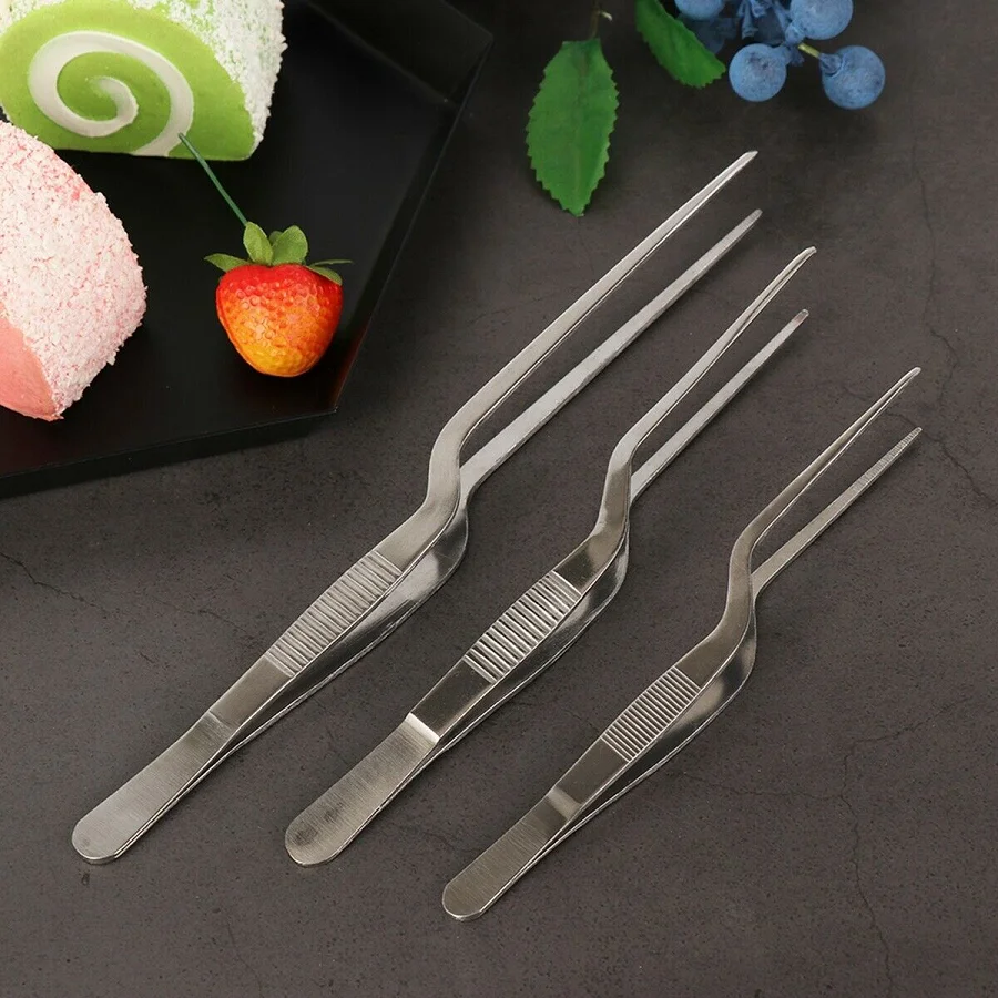 Stainless Steel Long Food Tongs Straight Tweezers Kitchen Tool BBQ BBQ Tweezers Food Barbecue Tongs Steel Plating Clip kitchen