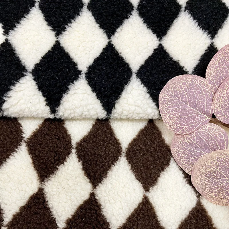 Lamb wool diamond check jacquard warm jacket soft polyester plush teddy sherpa fabric