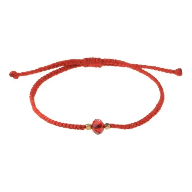 
The Red Thread Bracelet with Rose Gold Color Square Beads and Crystal on Hand-braided Cotton String Set on Paper Card 