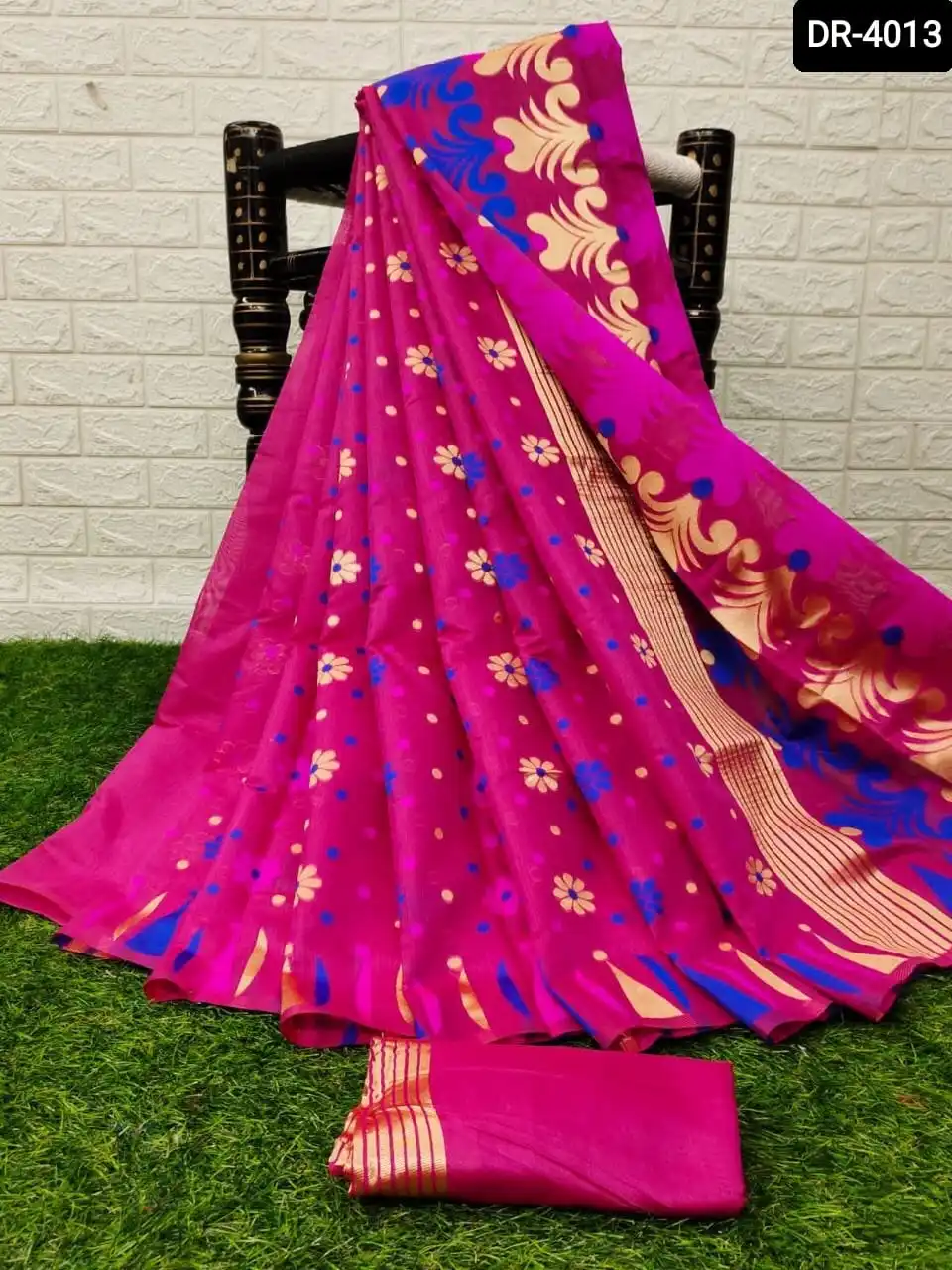 Pure Rich Cotton Silk Designer Saree Beautiful Jacquard Work All Over Sari with Rich Pallu and Cotton Silk Blouse Sari for Women