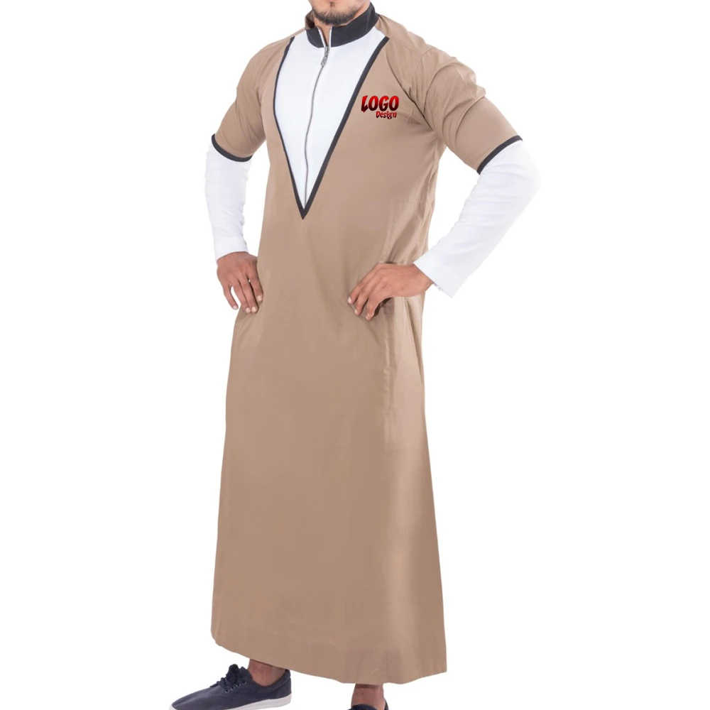 Two Tone Mens Islamic Thobe Abaya Kaftan Custom Wholesale Luxury Long Dress Muslim Clothing