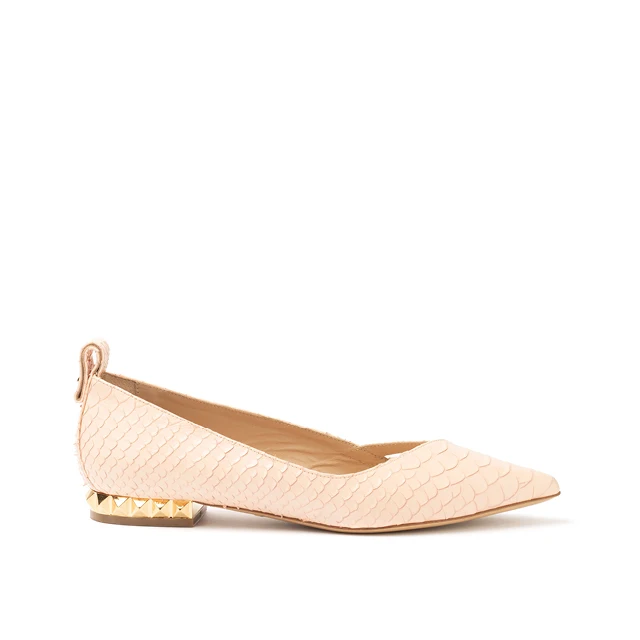 Handmade in Italy low heel candy rose embossed python leather pointy ballerina woman shoes