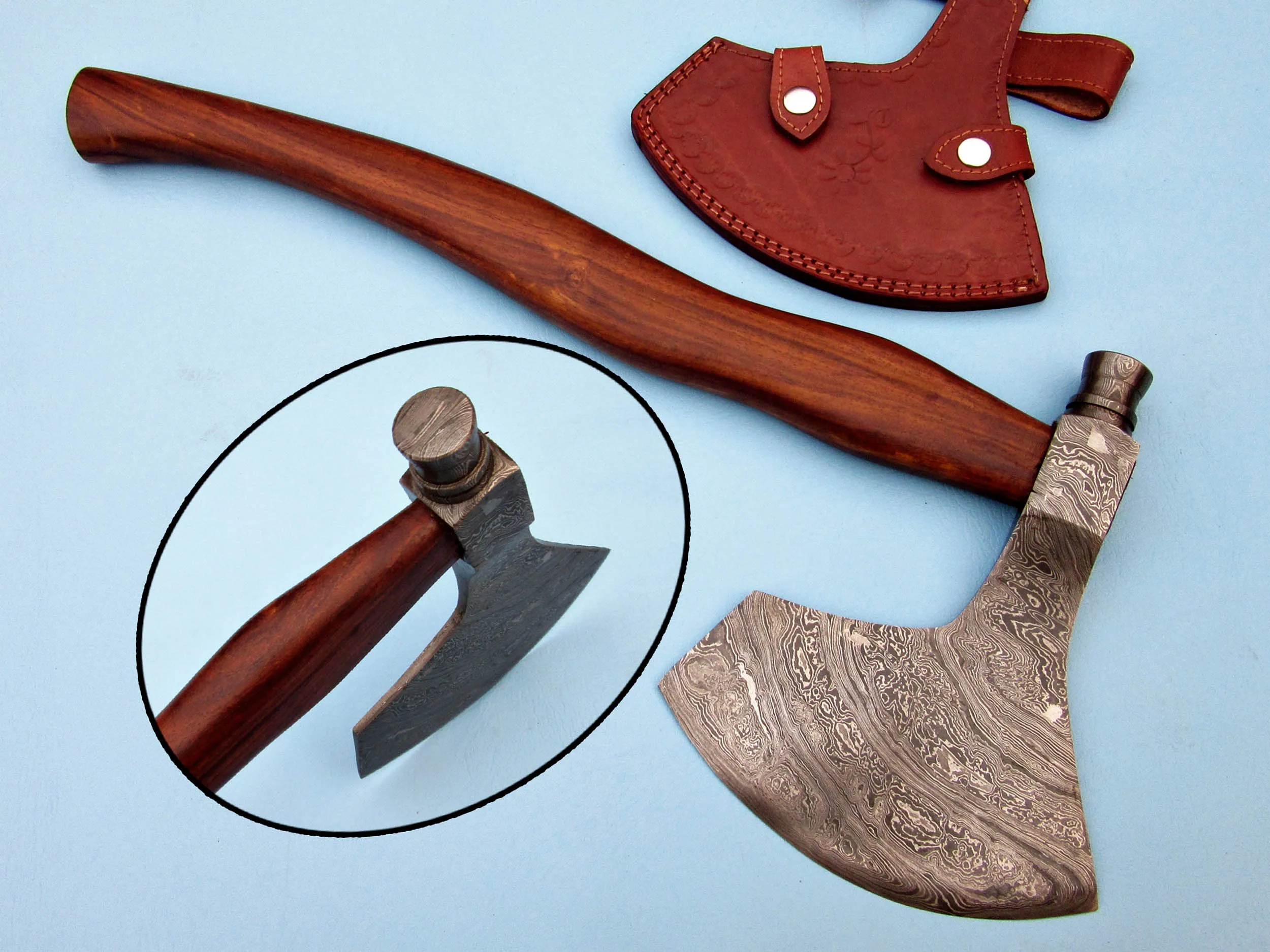 Custom Handmade Damascus Steel Axe With Handle Material Natural Wood
