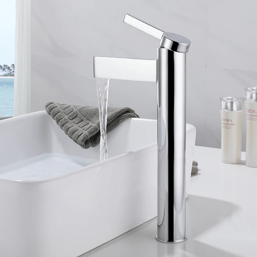 Waterfall Bathroom Vanity Water Faucets Cold and Hot Wash Basin Mixer Taps Bathroom Basin Sink Faucets CLASSIC Modern Ceramic