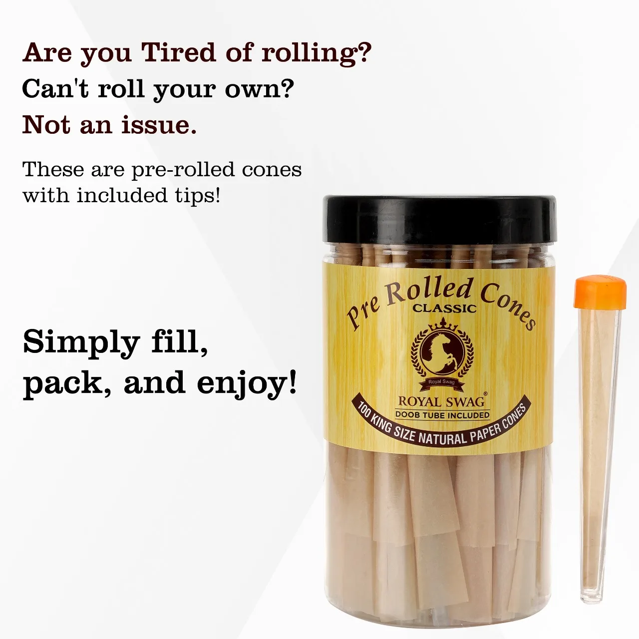 Royal Swag Pre-Rolled Cones Classic King Size pre rolled paper with Filter Tips - 110 MM Long raw pre-rolled cones  100 Count