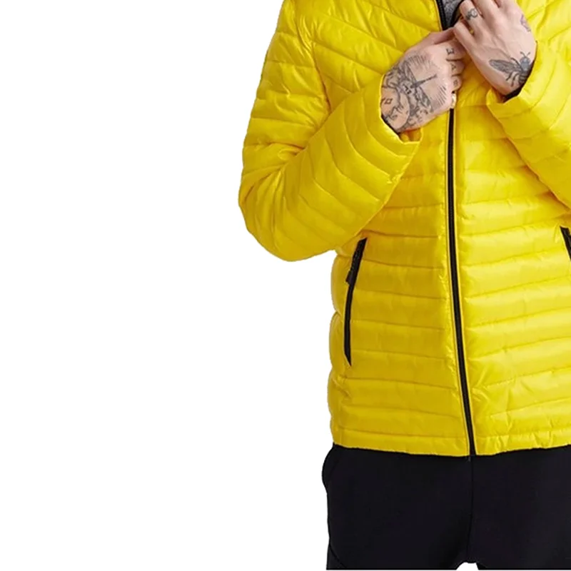 Зимняя одежда Мужская ветрозащитная Модная хлопковая стеганая куртка с капюшоном желтого цвета пузырьковая