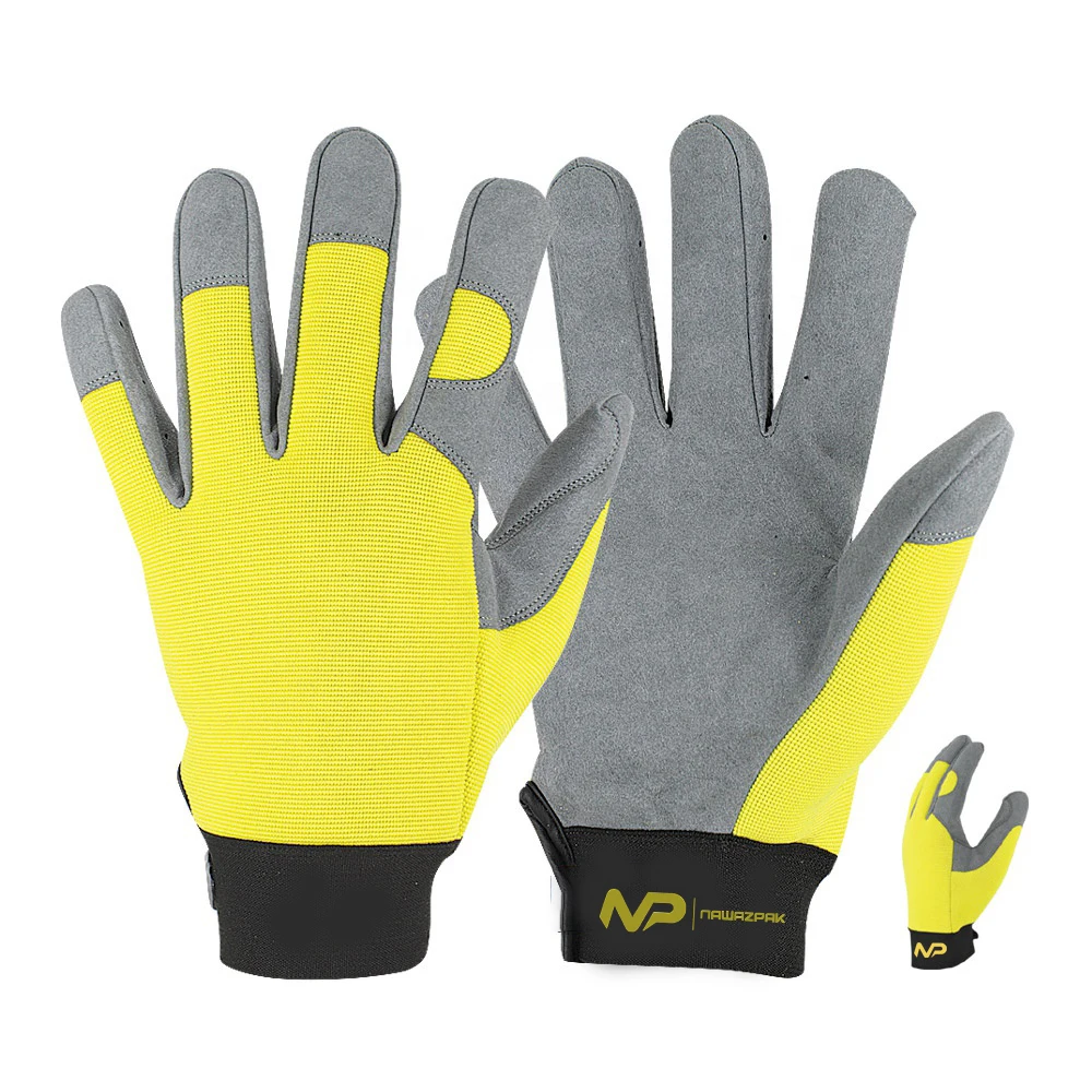 Goat Skin Leather Driver Work Gloves with Black Cotton Fabric Back