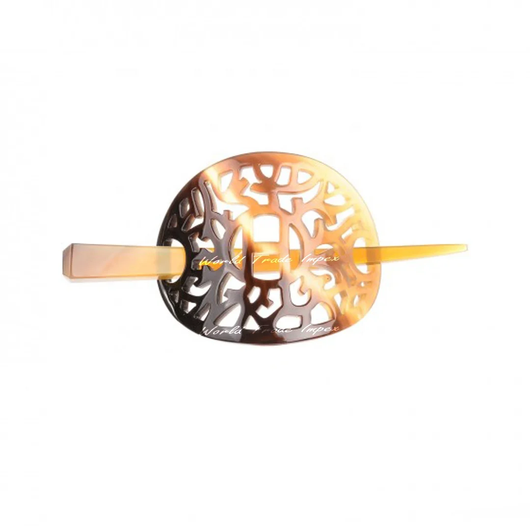 Best quality laser carved buffalo horn hair stick barrette clip for women