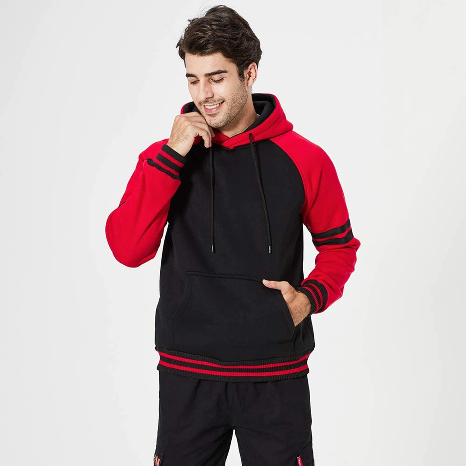 OEM Free Sample Men Hoodie Set Sweatshirt 50 Cotton 50 Polyester Long Sleeve Printed Oversize Pullover Hoodies Wholesale Black