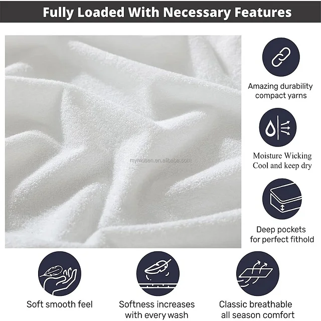 Mattress Protector - Waterproof Mattress Cover, Breathable and Noiseless, Bamboo Terry Mattress Topper (Queen Size)