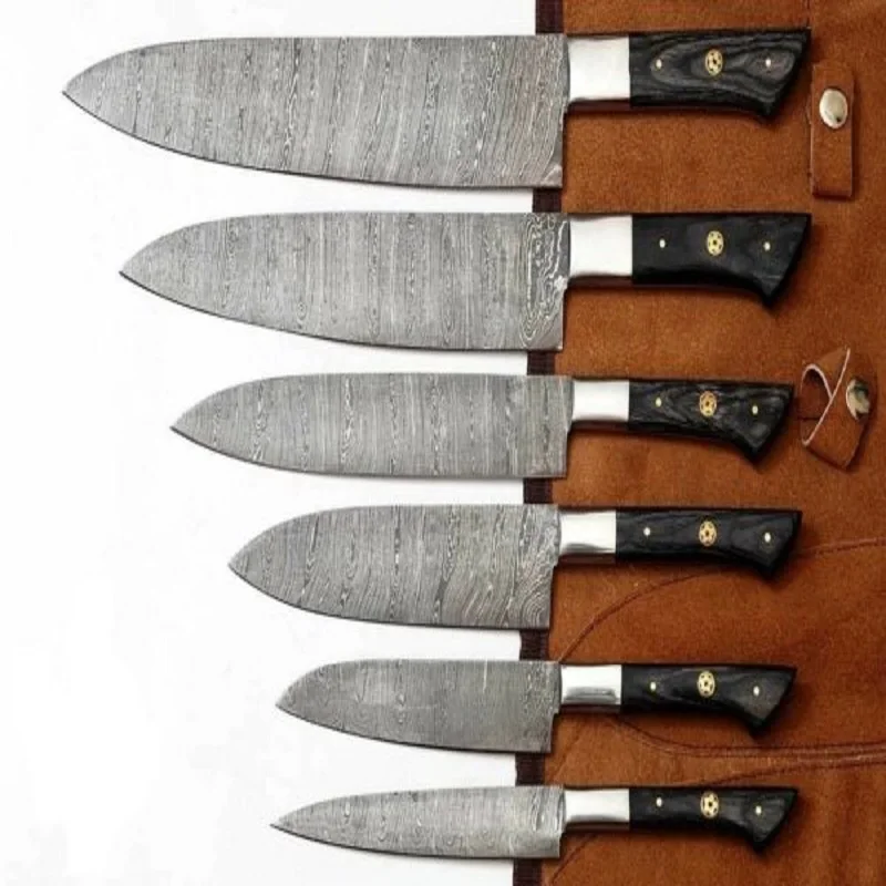 Handmade Damascus Steel Chef Knives Set  For kitchen use hand forge knife with leather sheath fixed blade KK-10  Gift knife