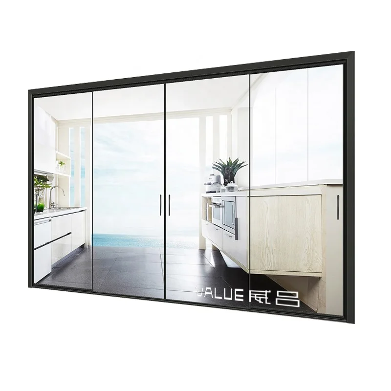 Алюминиевая узкая рамка V Groove направляющий ролик раздвижные двери комнаты разделители интерьер Quad закаленное стекло