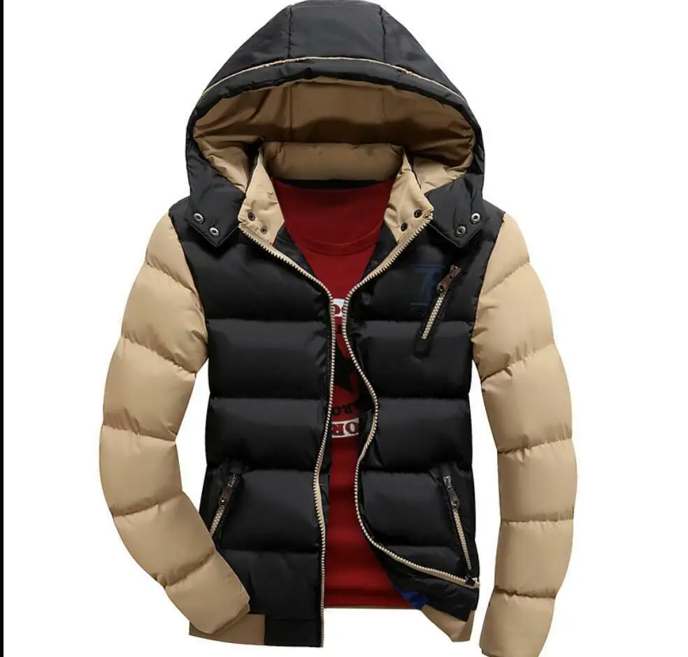 Mens Jacket Crosshatch Coat Hooded Bubble Padded Lined Zipper Winter Parka ERAS