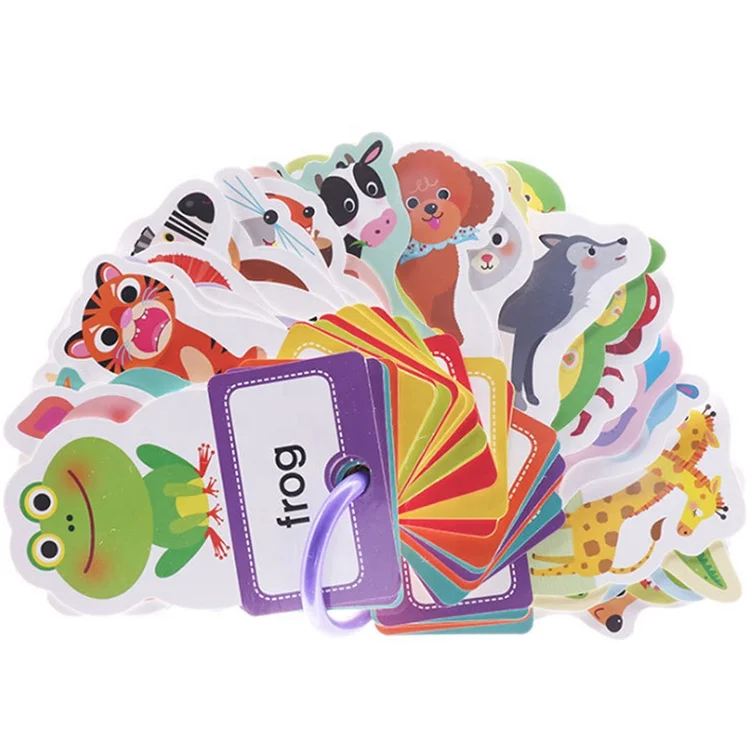 China Factory Moq less Custom Printing Educational Reusable Alphabet Animal Children Educational Flash Cards for kid
