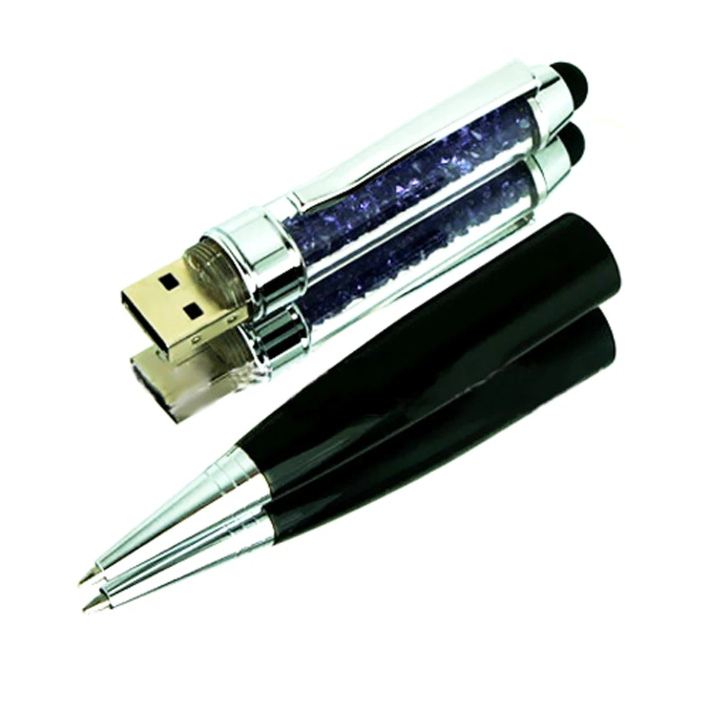 DIGIBLOOM Customized Promotional Gifts Novelty Cryst-al USB Pen Drive Wholesale Transparent Glash Pen Shaped Flash Memory
