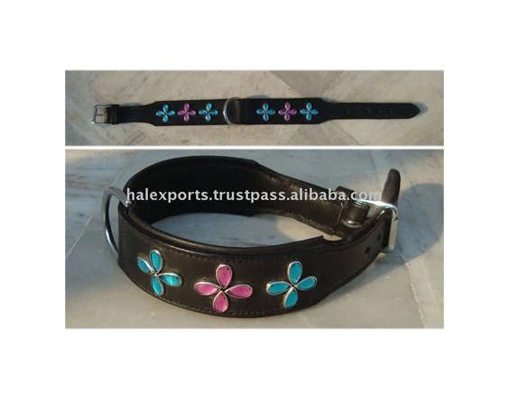 Dog Collar With Studs On High Quality Drum Dyed Indian Leather With Brass Buckles,Clips And Nylon Tread Pattern