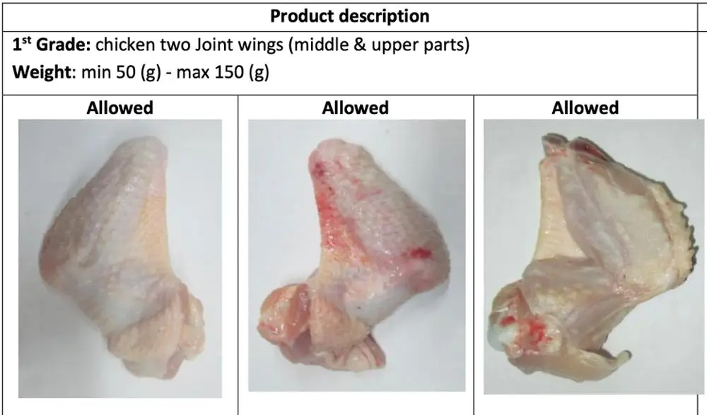 
Two joint chicken wing 1 grade 