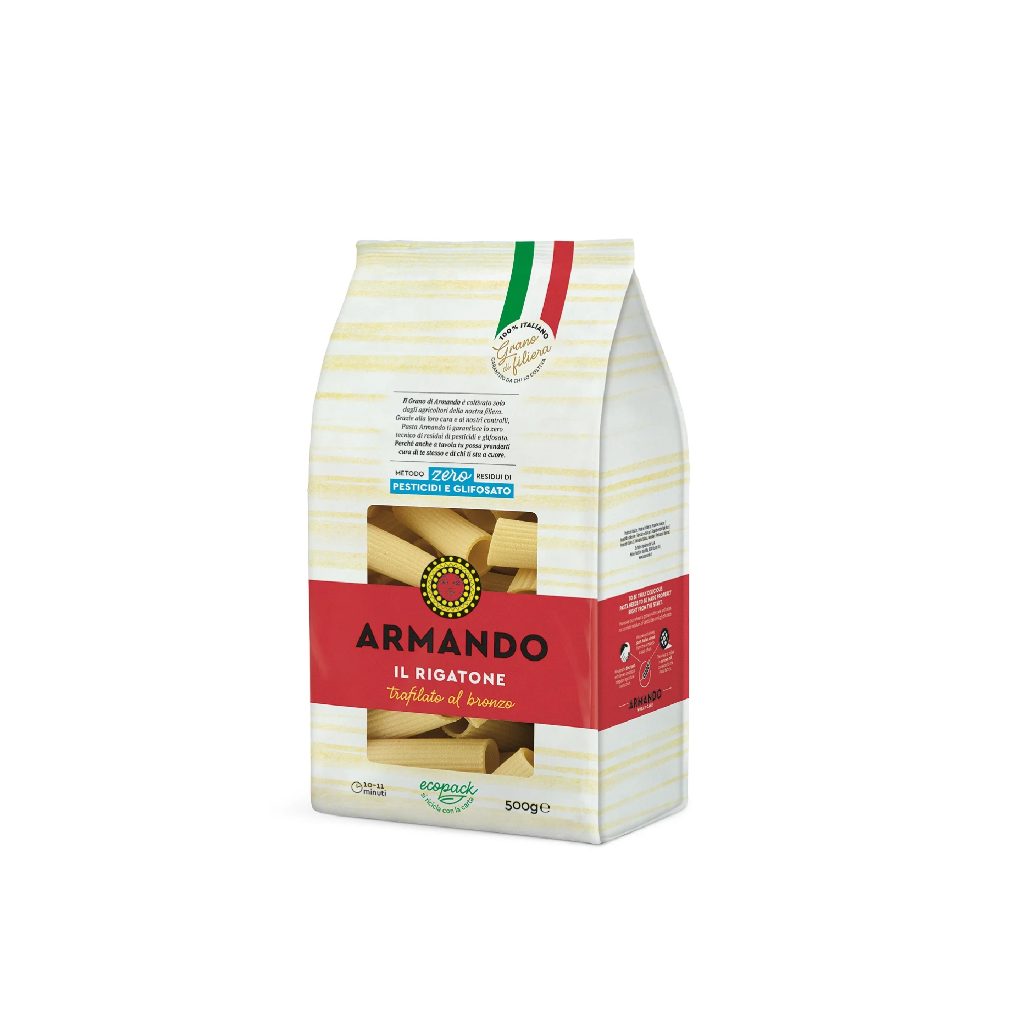 Best Quality Italian Zero Pesticid Dry pasta 500g Rigatone in bag Rough Die Durum Wheat Pasta for Cooking