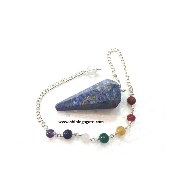 
Маятник чакры с лазуритом, Шестигранный Маятник с цепочкой чакр, оптовая продажа, маятники чакры с драгоценным камнем, лечебный эзотерический 784573 