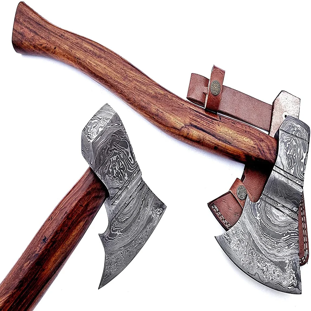 
Handmade Damascus Steel Viking Style Axe Camping Axe High Quality Tactical Axe Hatches With leather sheath 
