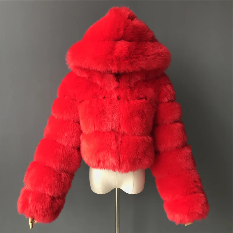 Wholesale Panelled Fox Fur Jacket Customize Colorful Luxury Women Faux Fox Fur Cropped Coat
