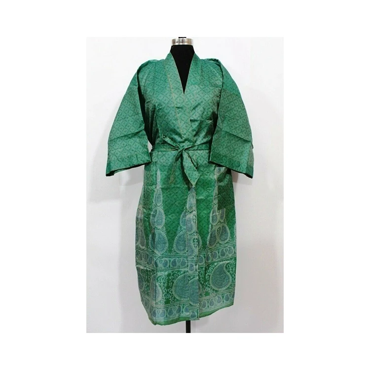 Stylish Green Color Floral Printed Design Kaftan with V-neck and Short Sleeves Casual Wear Long Dress for Women and Girls